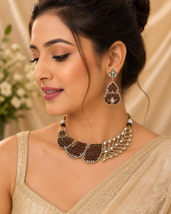 Luxury Dark Purple Smoky Moissanite Asymmetrical Statement Necklace Set for Women.