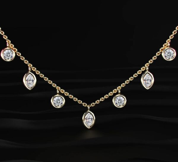 18K Gold plated pear & Round Cz multi- charm station necklace