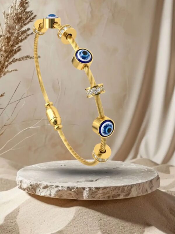 Cubic Zirconia gold plated kada/ evil eye bracelet